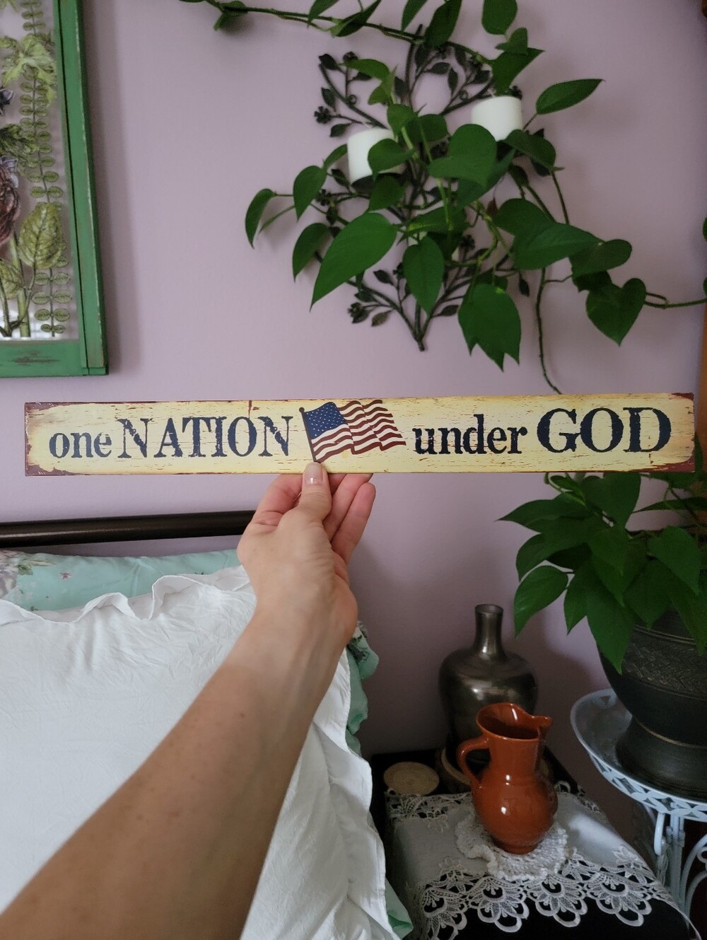 One Nation Under God Metal Rustic Patriotic Wall Sign